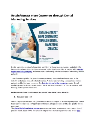 Retain Attract more Customers through Dental Marketing Services.