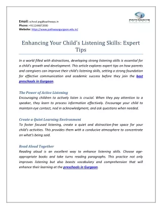 Enhancing Your Child's Listening Skills: Expert Tips