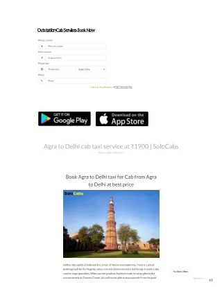 Agra to Delhi cab taxi service at ₹1900 | Solo Cabs