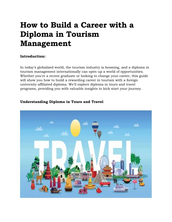how to build a career with a diploma in tourism
