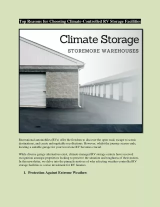 Top Reasons for Choosing Climate-Controlled RV Storage Facilities