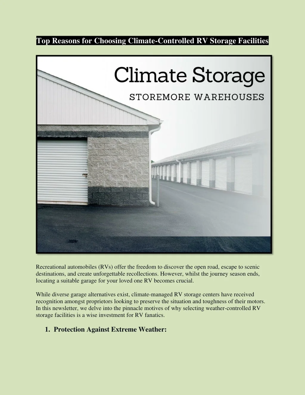 PPT - Top Reasons for Choosing Climate-Controlled RV Storage Facilities ...