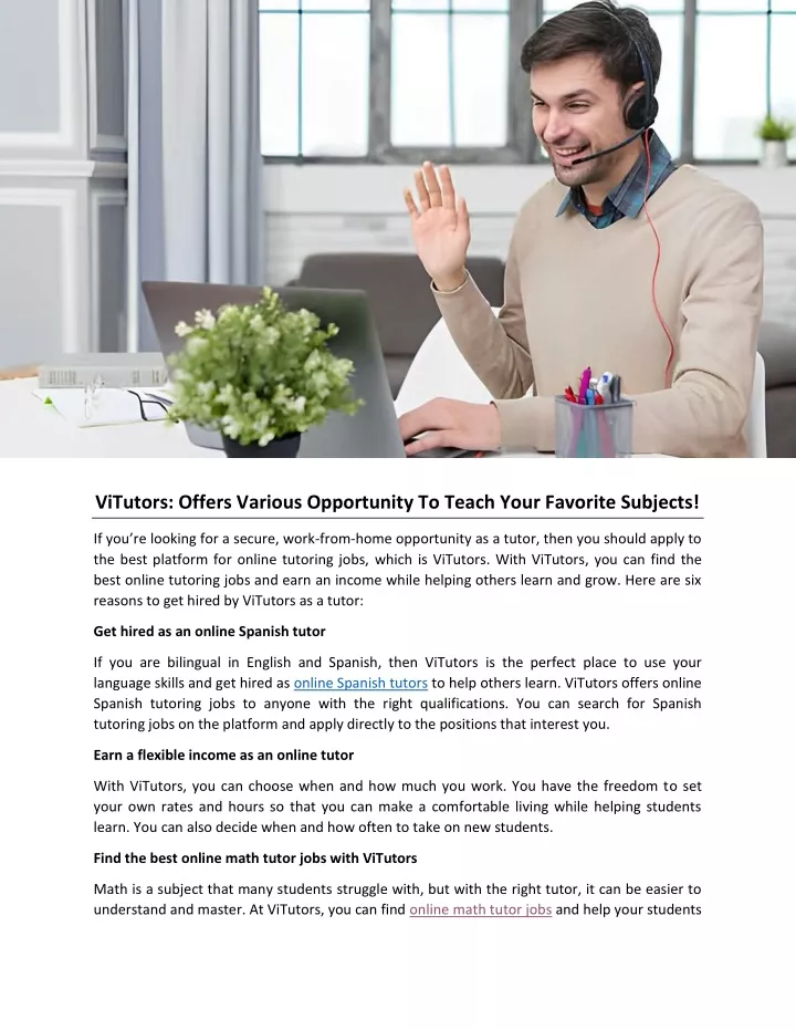 vitutors offers various opportunity to teach your
