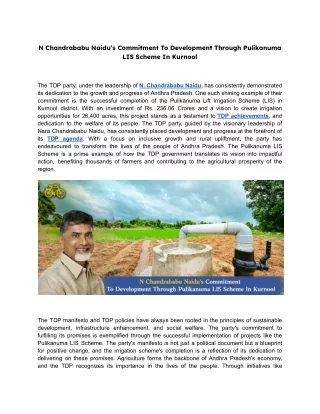 N Chandrababu Naidu’s Commitment To Development Through Pulikanuma LIS Scheme In