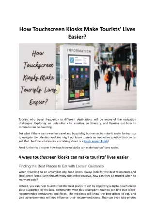 How Touchscreen Kiosks Make Tourists' Lives Easier?