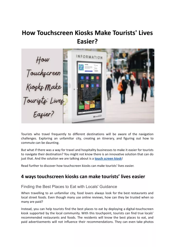 how touchscreen kiosks make tourists lives easier