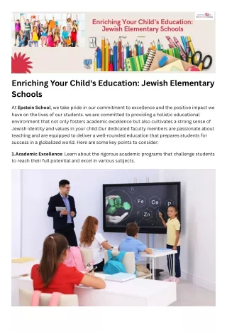 Enriching Your Child's Education: Jewish Elementary Schools