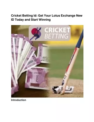 Cricket Betting Id_ Get Your Lotus Exchange New ID Today and Start Winning