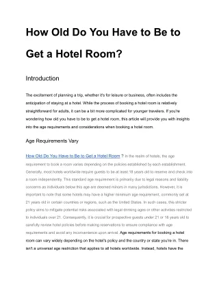 How Old Do You Have to Be to Get a Hotel Room