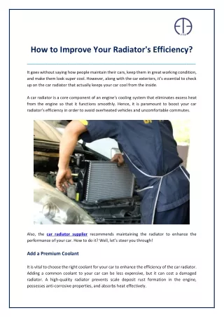 How To Improve Your Radiator's Efficiency?