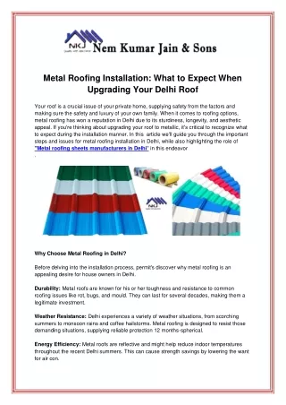 Metal Roofing Installation What to Expect When Upgrading Your Delhi Roof