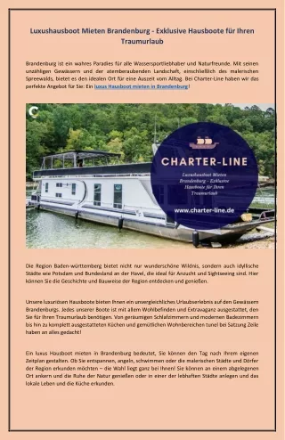 Exklusive Hausboote in Brandenburg | Luxus Hausboot Mieten mit Charter-Line