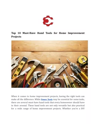 Top 10 Must-Have Hand Tools for Home Improvement Projects