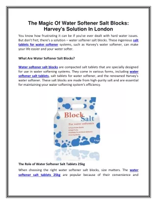 The Magic Of Water Softener Salt Blocks: Harvey's Solution In London