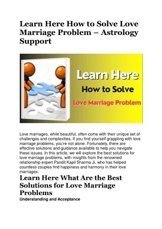 Learn Here How to Solve Love Marriage Problem