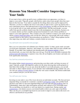 Reasons You Should Consider Improving Your Smile