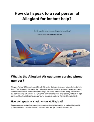 How do I speak to a real person at Allegiant for instant help?