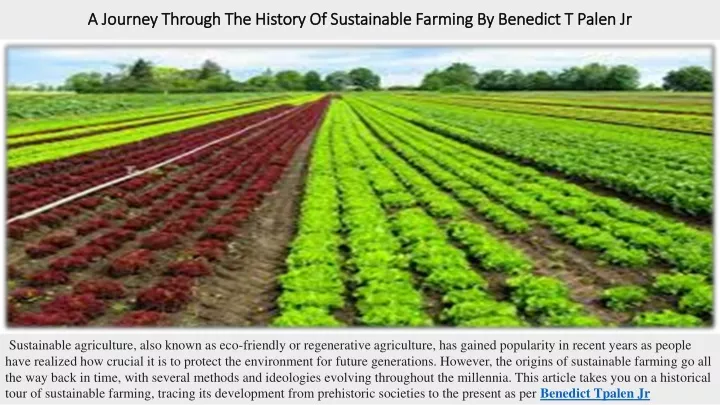 a journey through the history of sustainable farming by benedict t palen jr