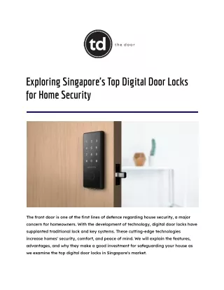Exploring Singapore's Top Digital Door Locks for Home Security