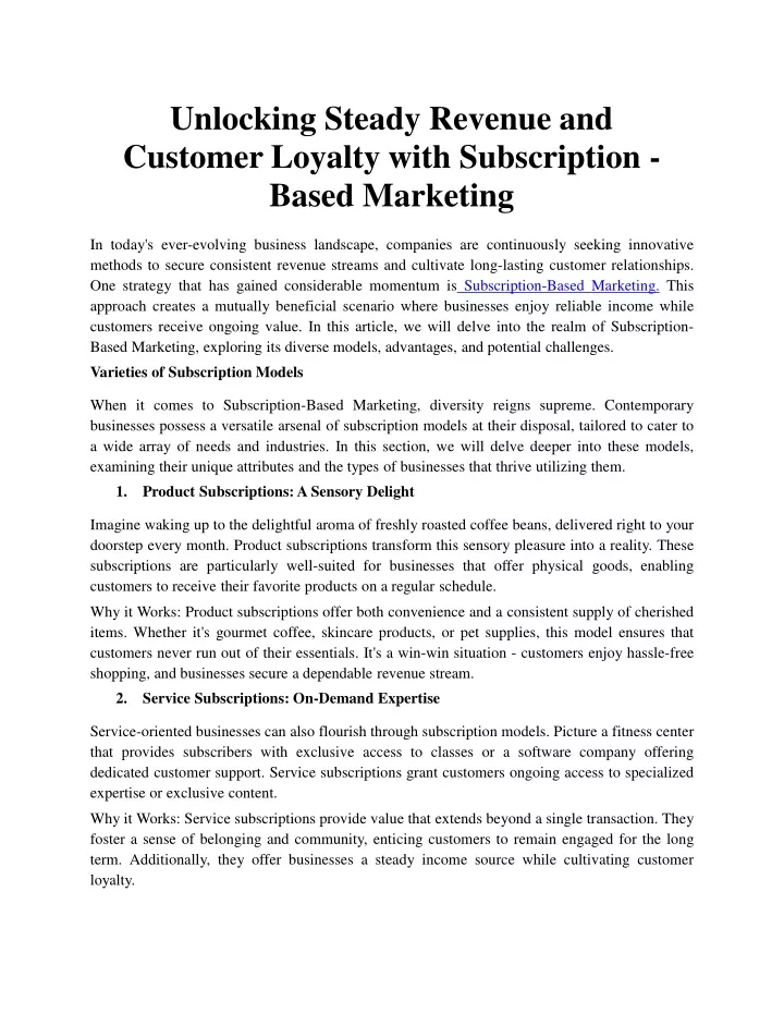 unlocking steady revenue and customer loyalty