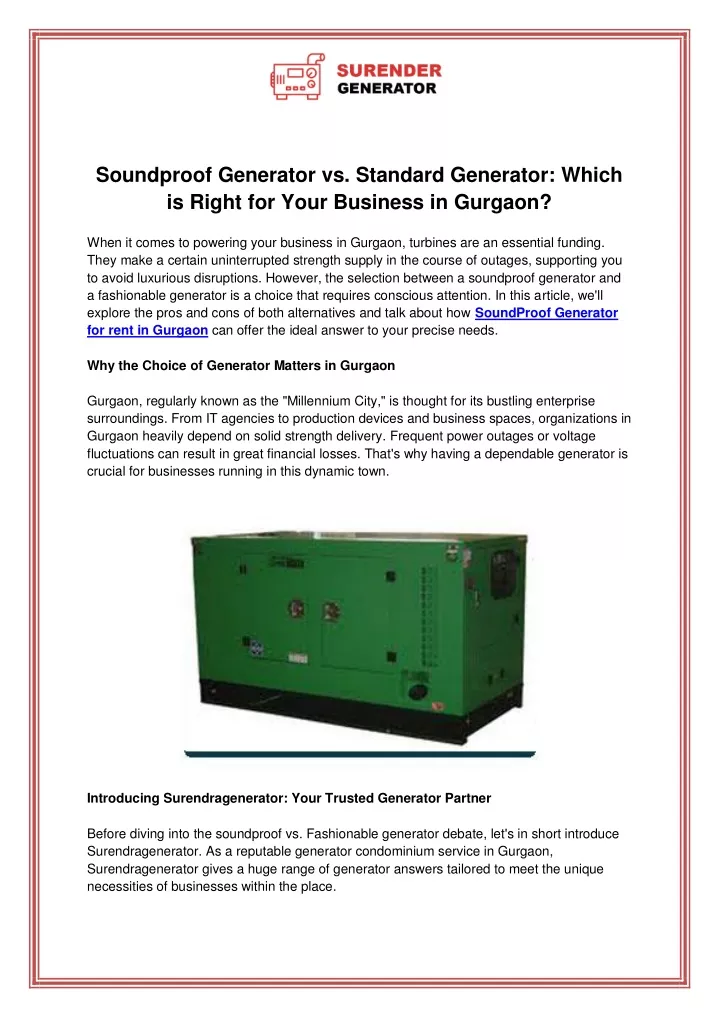 soundproof generator vs standard generator which