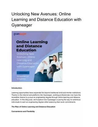 Unlocking New Avenues: Online Learning and Distance Education with Gyaneager