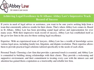 Achieving Legal Excellence in St Albans Abbey Law's Impressive Track Record of Success