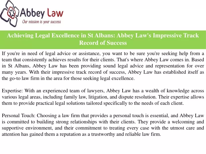 achieving legal excellence in st albans abbey