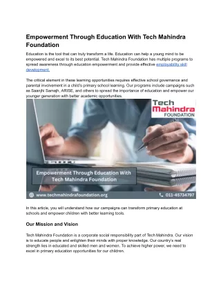 Empowerment Through Education With Tech Mahindra Foundation