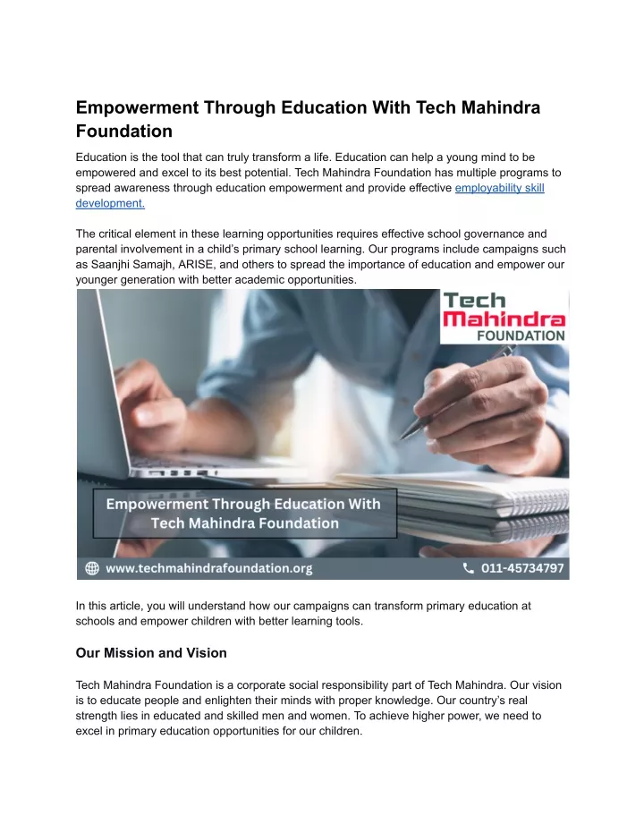 empowerment through education with tech mahindra