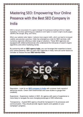 Mastering SEO: Empowering Your Online Presence with Best SEO Company in India