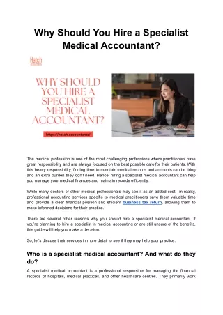 Why Should You Hire A Specialist Medical Accountant