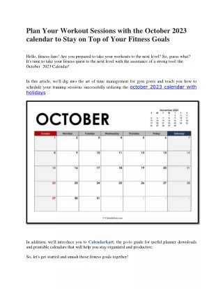 Plan Your Workout Sessions with the October 2023 calendar
