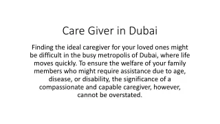 Care Giver in Dubai