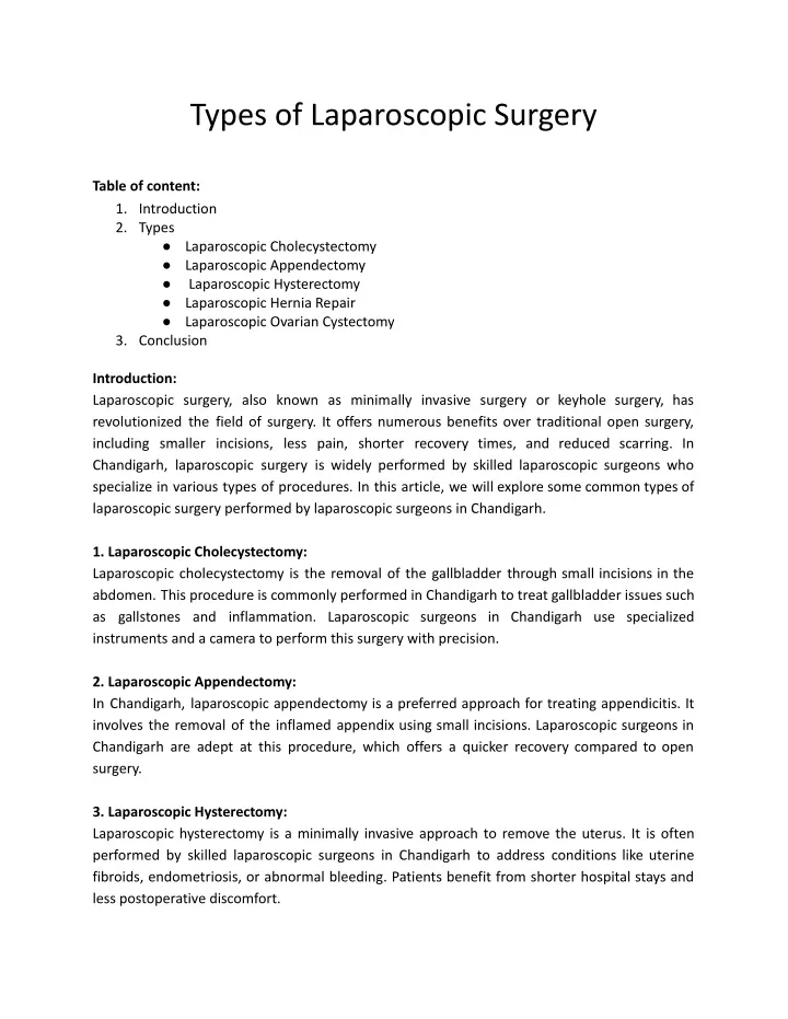 types of laparoscopic surgery