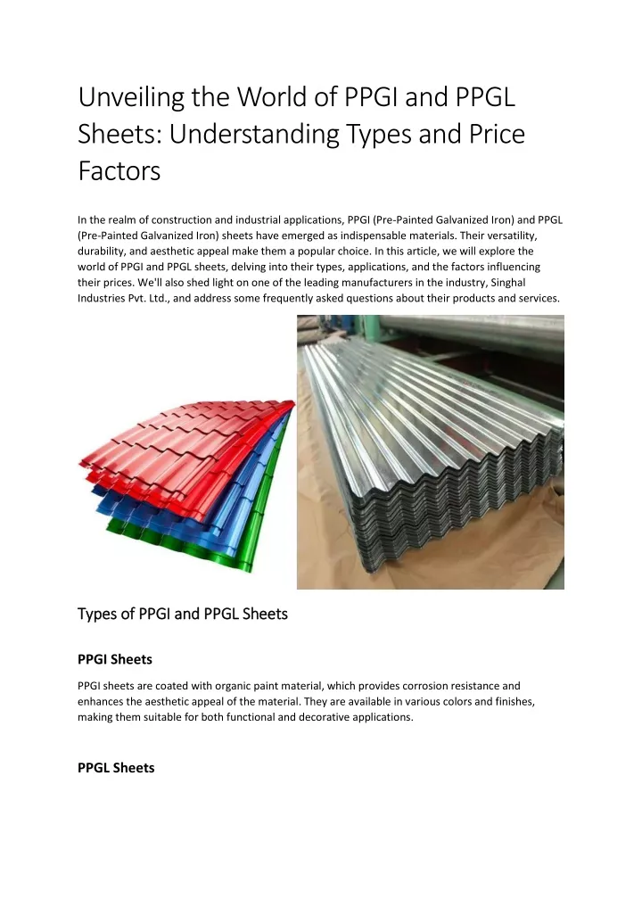 unveiling the world of ppgi and ppgl sheets