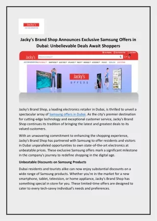 Samsung Offers in Dubai - Jackys Brand Shop