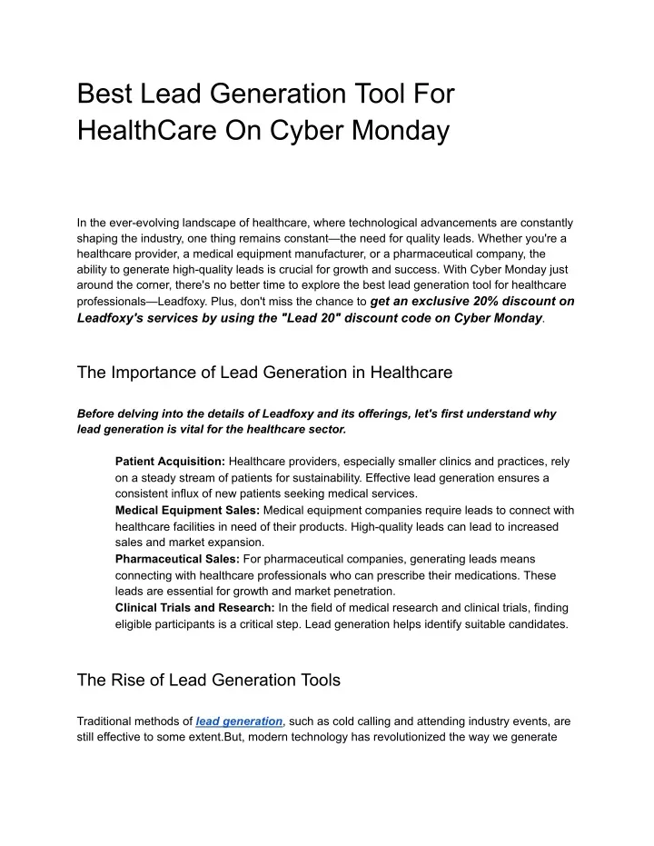 best lead generation tool for healthcare on cyber