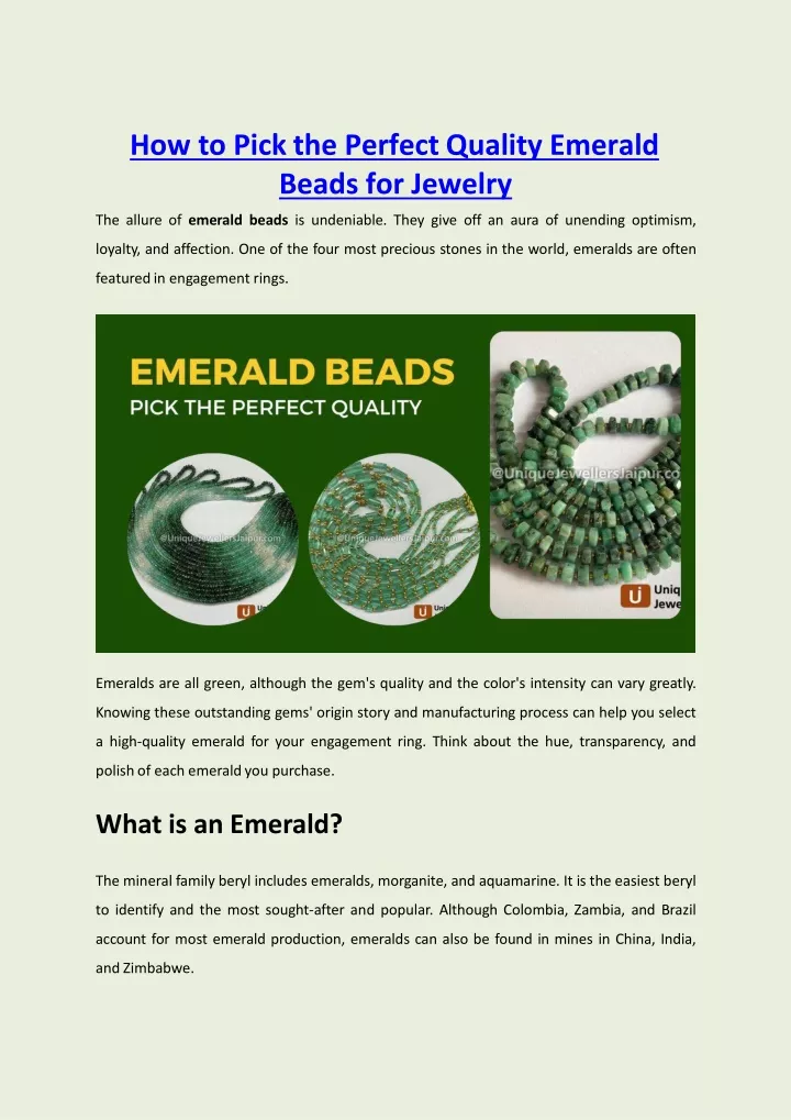 how to pick the perfect quality emerald beads for jewelry