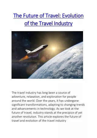 The Future of Travel: Evolution of the Travel Industry