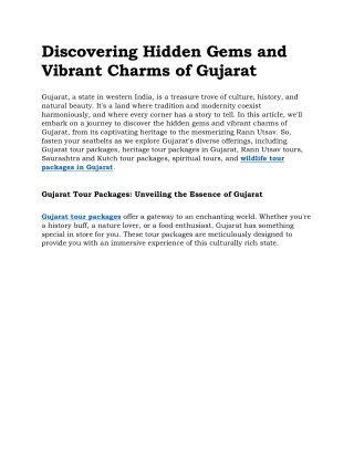 Discovering Hidden Gems and Vibrant Charms of Gujarat