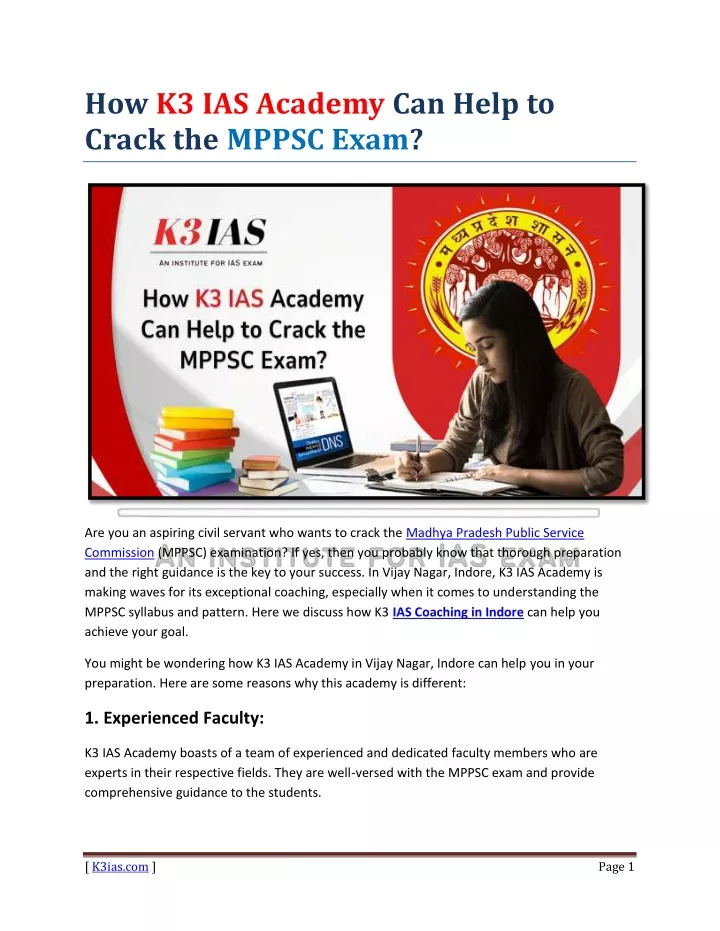 how k3 ias academy can help to crack the mppsc