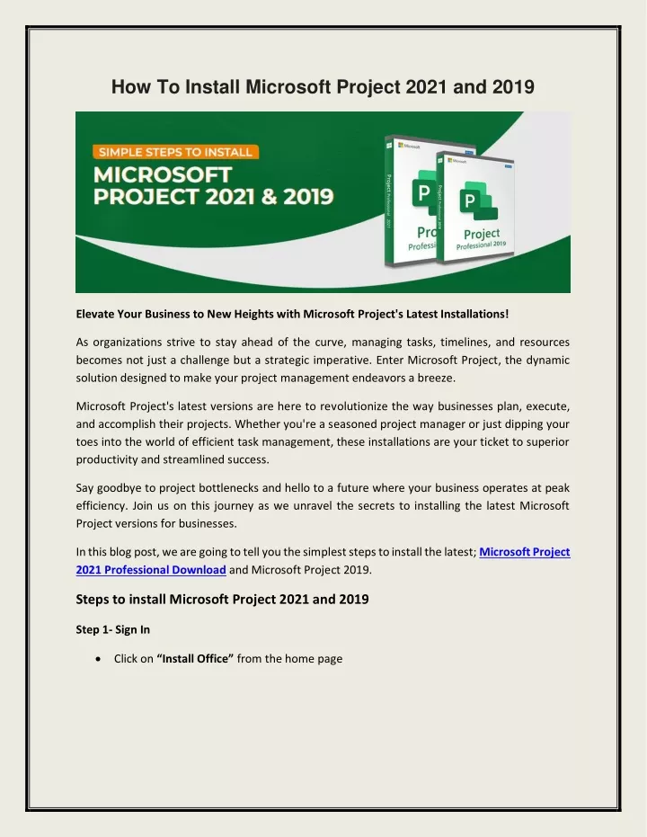 how to install microsoft project 2021 and 2019