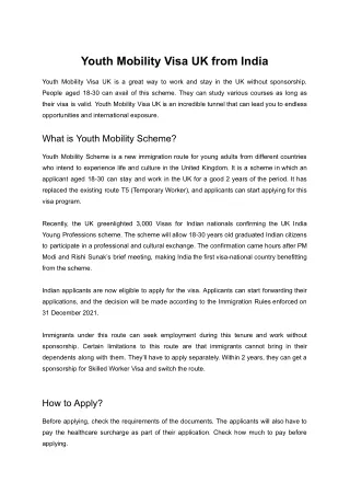 Unlock Exciting Opportunities with the Youth Mobility Visa UK