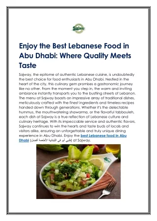 Enjoy the Best Lebanese Food in Abu Dhabi: Where Quality Meets Taste