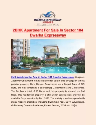 2BHK Apartment For Sale In Sector 104 Dwarka Expressway