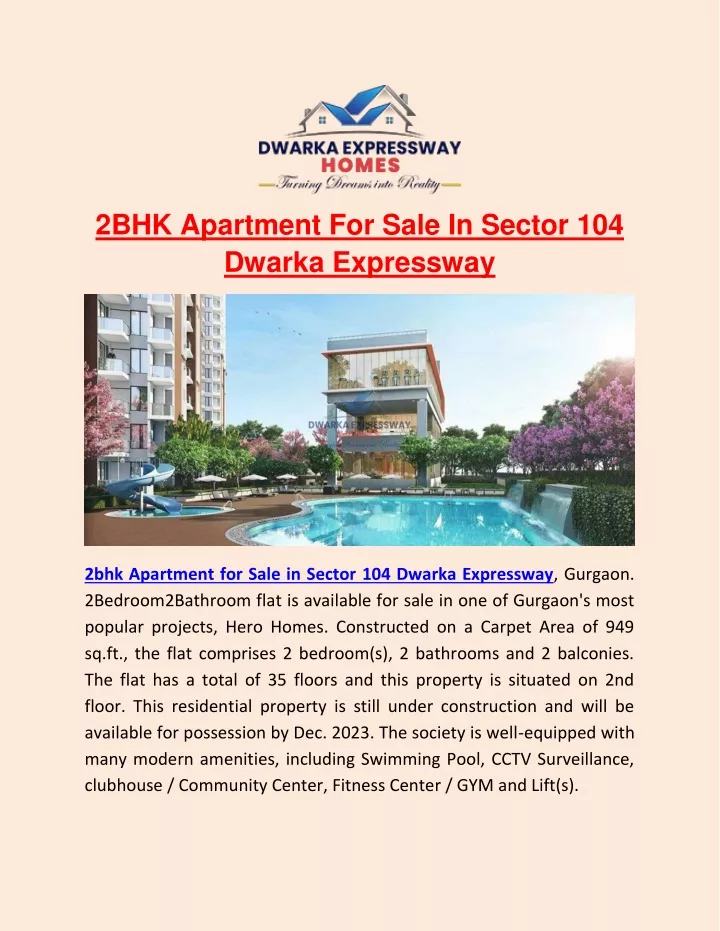 2bhk apartment for sale in sector 104 dwarka
