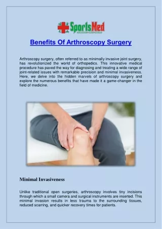 Benefits Of Arthroscopy Surgery