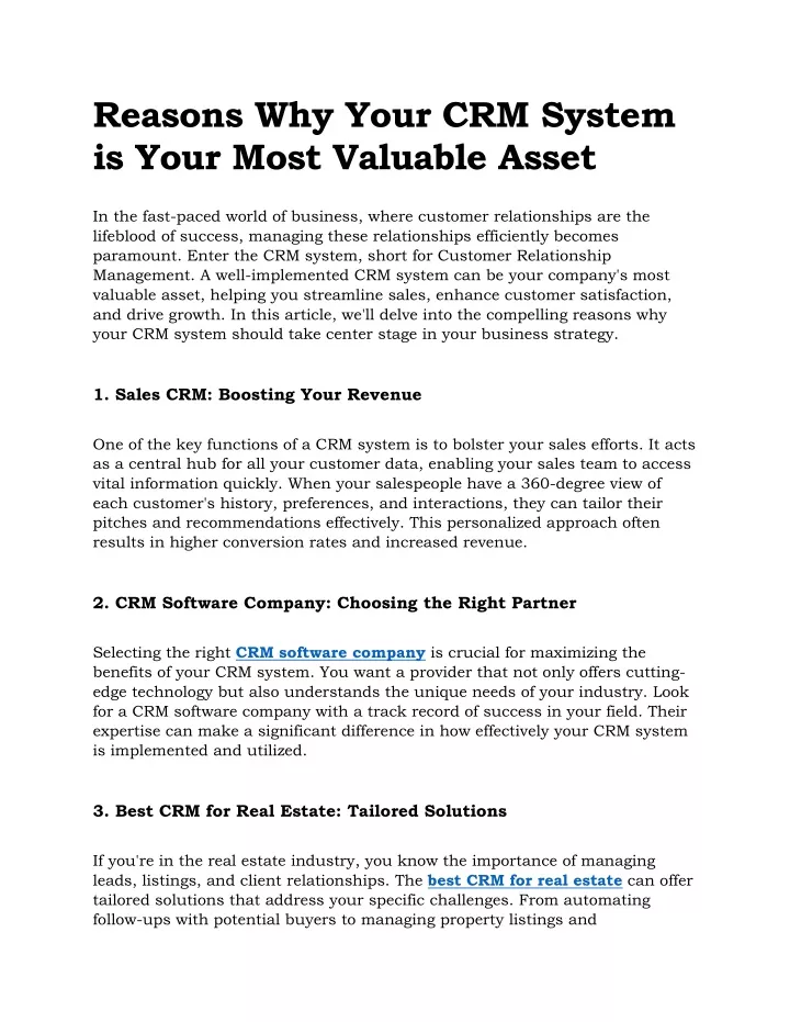 reasons why your crm system is your most valuable