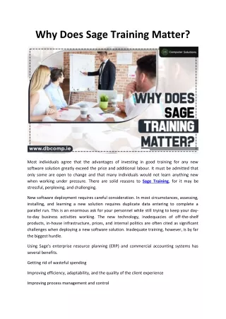 Why Does Sage Training Matter